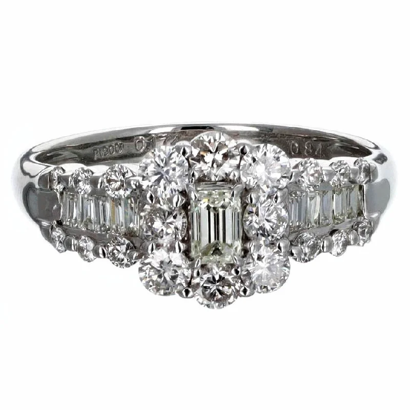 0.17 Carat Emerald Cut Diamond Halo Engagement Ring in Platinum