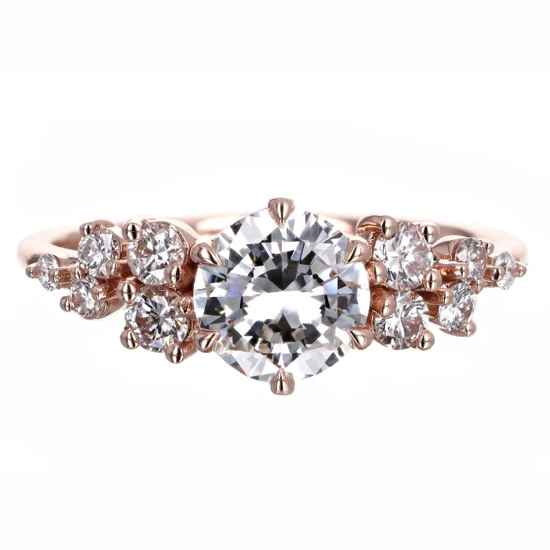 1.04 Carat Round Brilliant Diamond Floral Engagement Ring in 14K Rose Gold GIA Certified