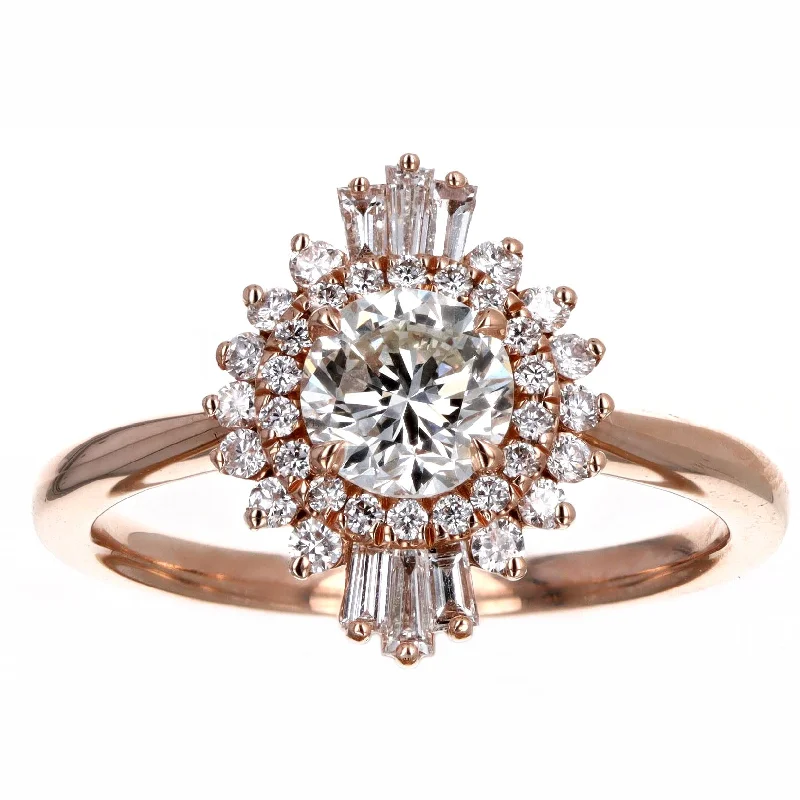 14K Rose Gold 0.72 Carat Round Brilliant Diamond Fan Ballerina Engagement Ring