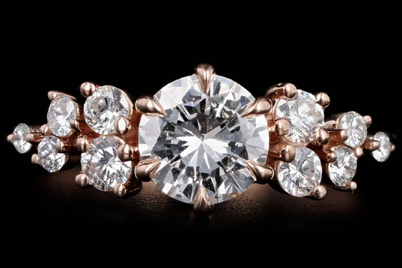 14K Rose Gold 0.90 Carat Round Brilliant Cut Diamond Floral Engagement Ring GIA Certified