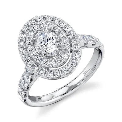 14K White Gold 1.50 Carat Total Weight Oval Diamond Halo Engagement Ring