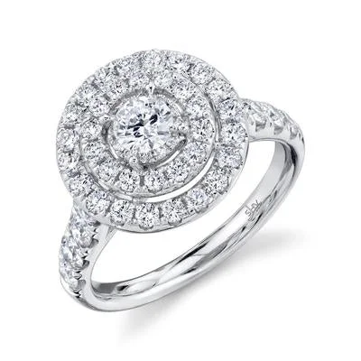 14K White Gold 1.50 Carat Total Weight Round Diamond Halo Engagement Ring