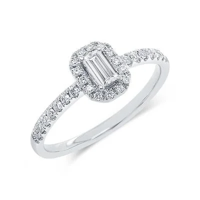 14K White Gold .38 Carat Total Weight Baguette Diamond Engagement Ring