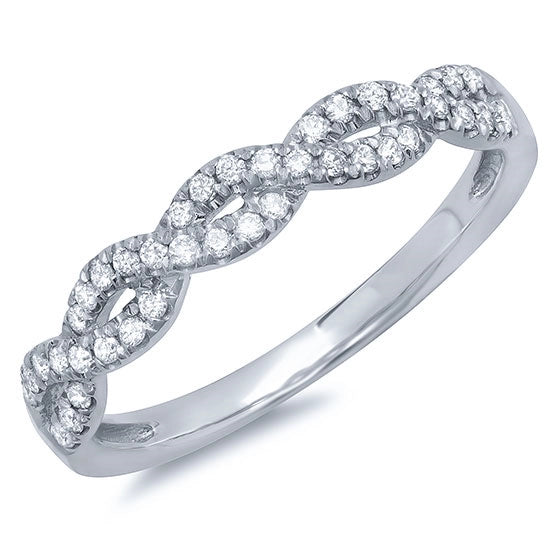 14K White Gold Diamond Band, Infinity Shaped