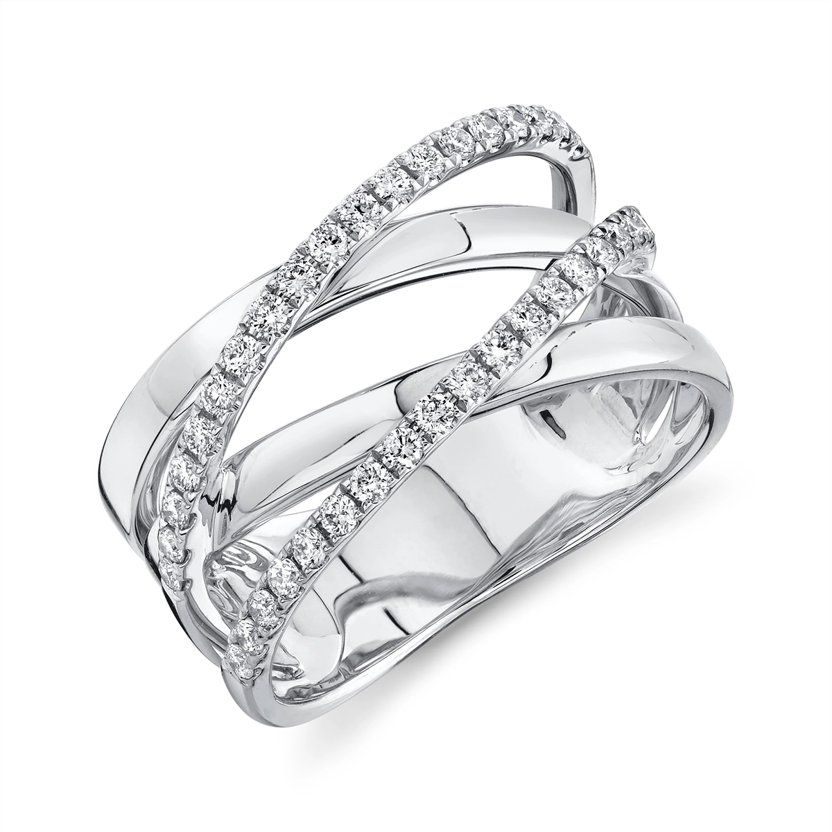 14K White Gold Diamond Crisscross Ring