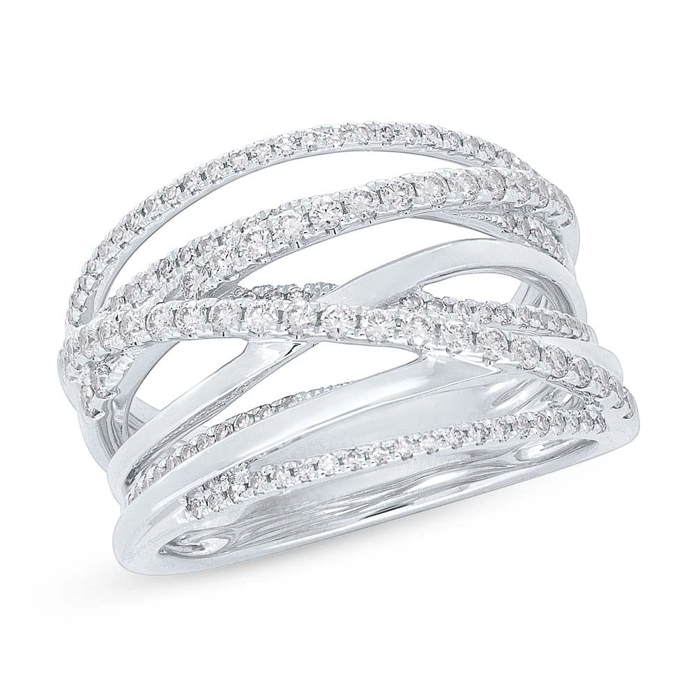 14K White Gold Wide Diamond Bridge Ring, Crossover