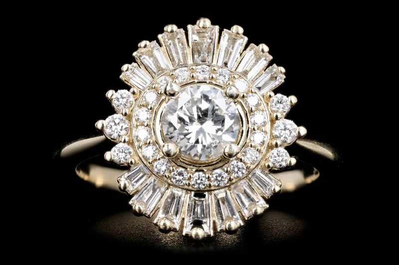 14K Yellow Gold 0.57 Carat Round Brilliant Diamond Fan Ballerina Engagement Ring