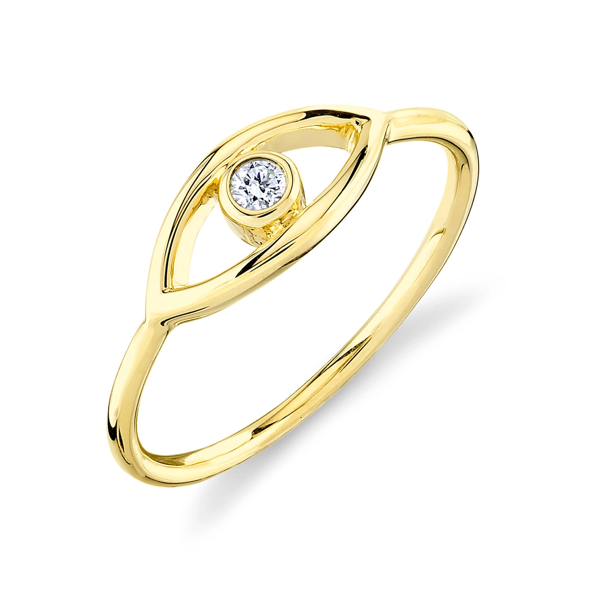 14K Yellow Gold Bezel Diamond Eye Ring