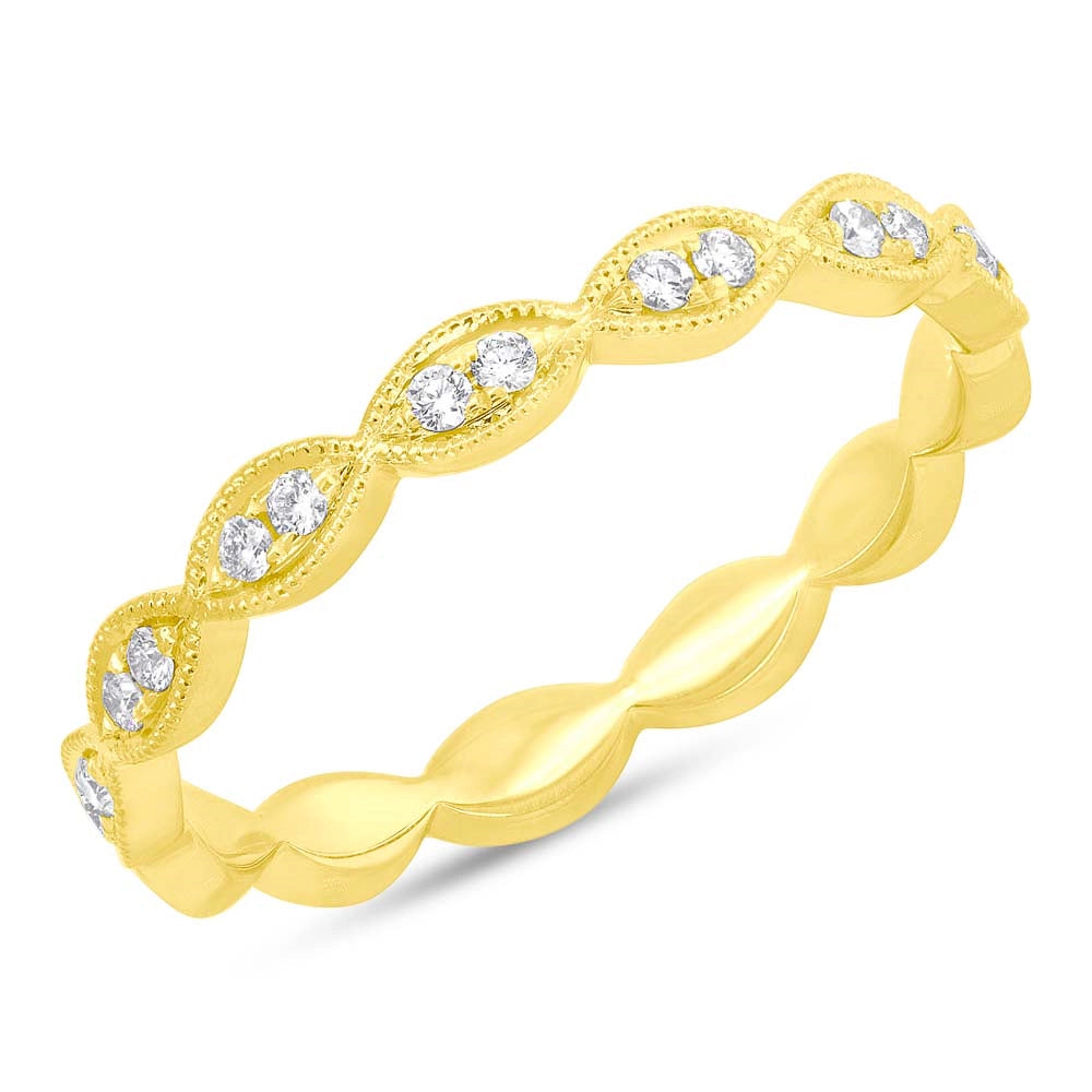 14K Yellow Gold Diamond Band, Marquise Shaped