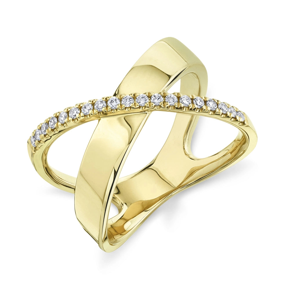 14K Yellow Gold Diamond Bridge Crossover Ring