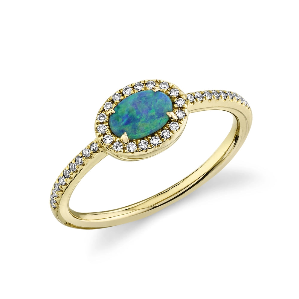 14K Yellow Gold Diamond & Opal Ring