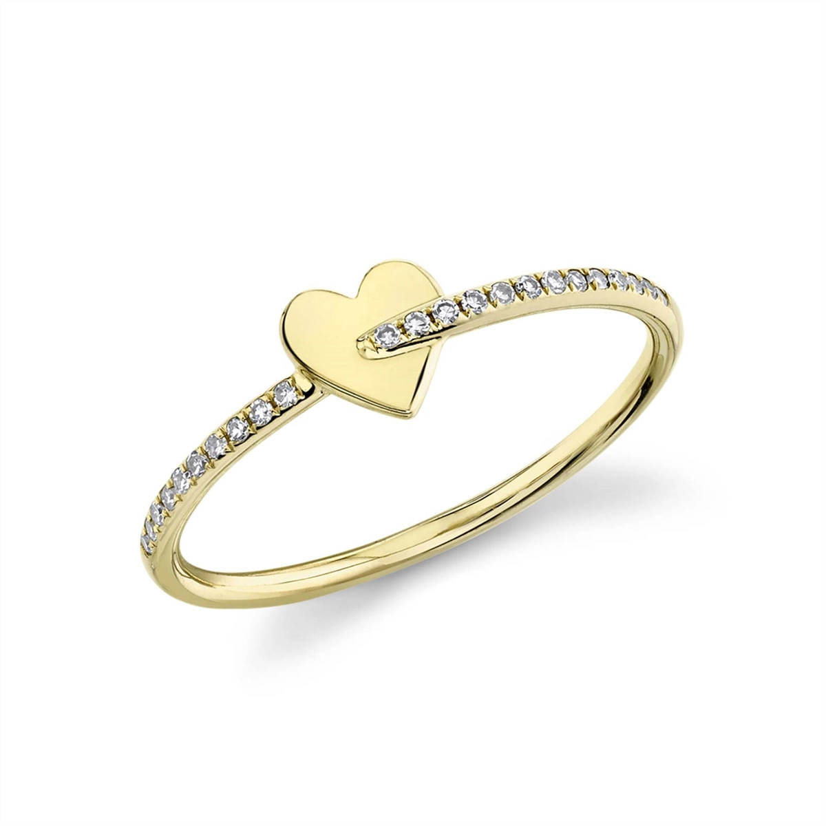 14K Yellow Gold Heart and Diamond Ring