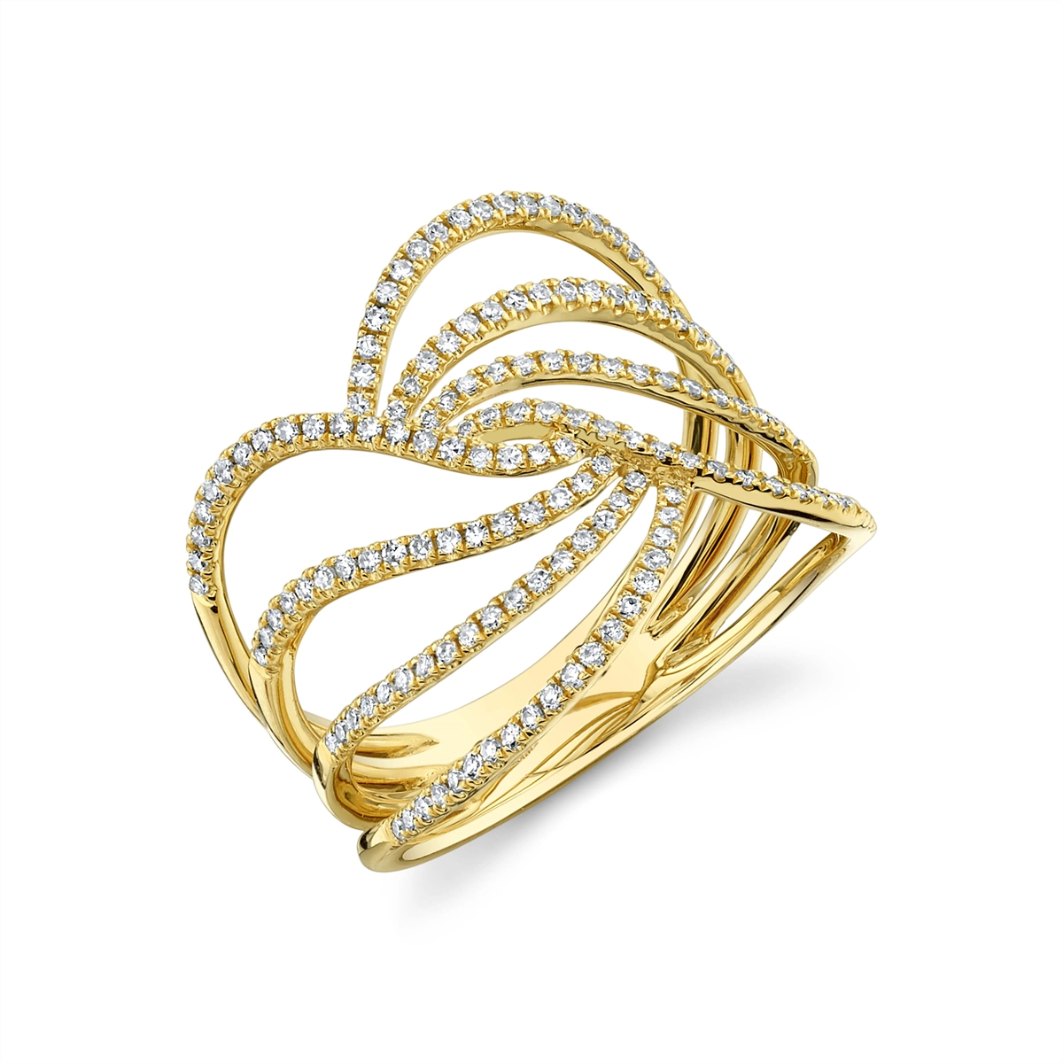 14K Yellow Gold Multi-Layer Crossover Diamond Ring