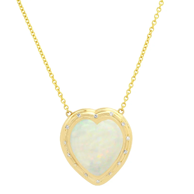 14K YG Heart Shaped Ethiopian Opal and Diamond Necklace