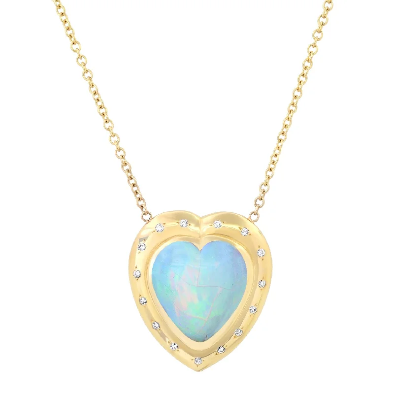 14K YG Heart Shaped Ethiopian Opal and Diamond Necklace