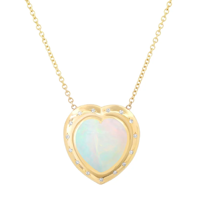 14K YG Heart Shaped Ethiopian Opal and Diamond Necklace