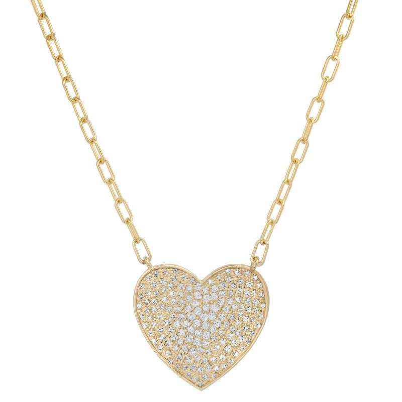 14K Large Heart Diamond Disc Necklace