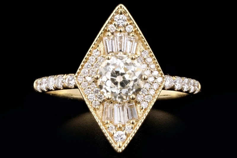 18K Yellow Gold 0.86 Carat Old European Cut Diamond Mosaic Engagement Ring