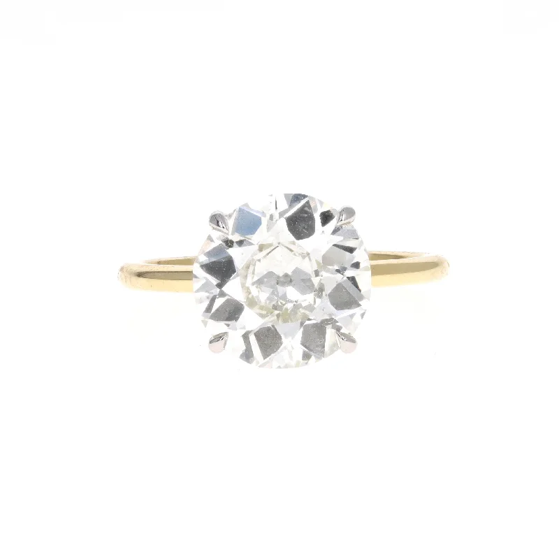 18K Yellow Gold & Platinum 4.05 Carat Old European Diamond Solitaire Engagement Ring GIA Certified