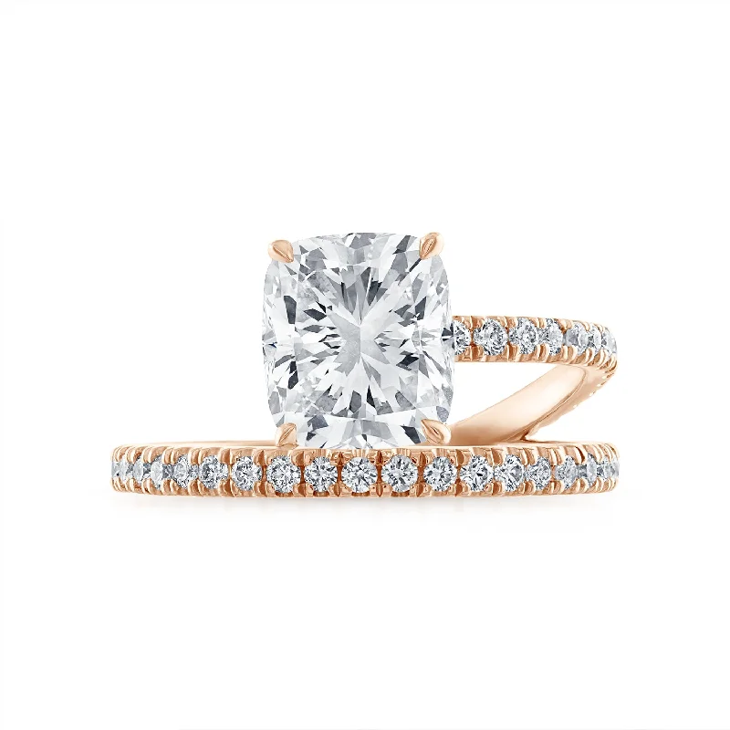 Cushion Cut Pave Band and a Half Engagement Ring