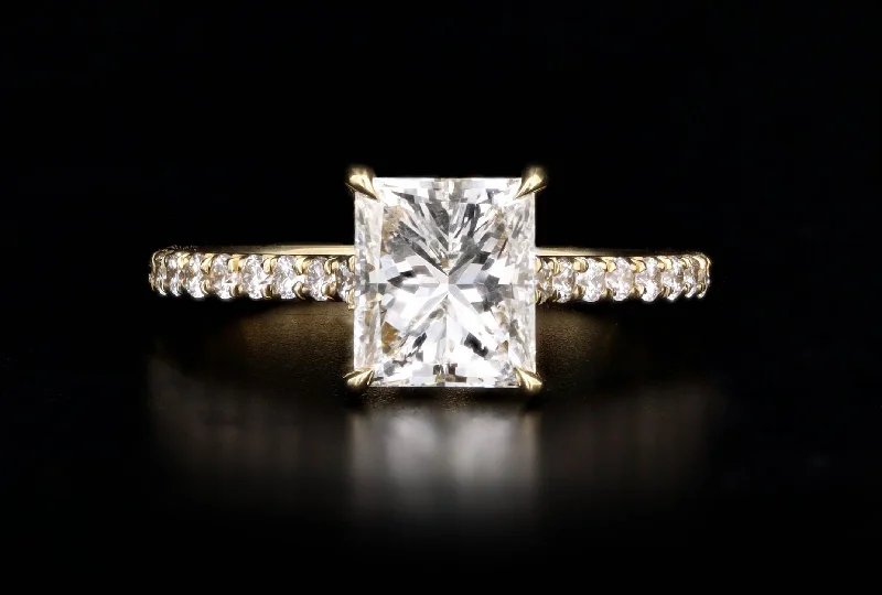 2.02 Carat Princess Cut Diamond Hidden Halo Engagement Ring in 18K Yellow Gold GIA Certified