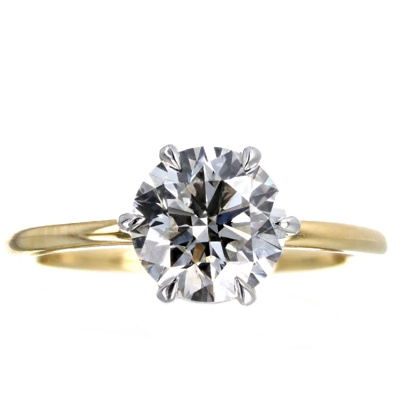 2.12 Carat Round Brilliant Diamond Solitaire Engagement Ring in 18K Yellow Gold & Platinum GIA Certified