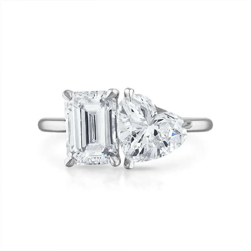 Emerald Cut and Heart Shaped Two-Stone Engagement Ring