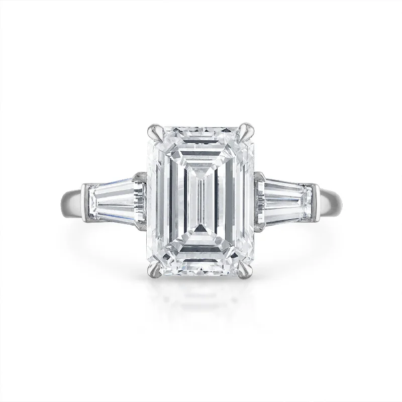 Emerald Cut Three-Stone with with Tapered Baguette Side Stones Engagement Ring