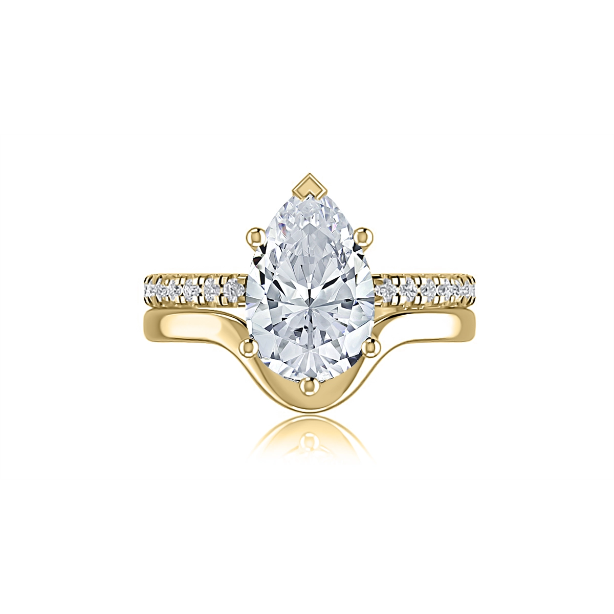 A. Jaffe 14K Yellow Gold Semi Mount Pear Ring with Diamond Shank and Gold Ring Guard Design