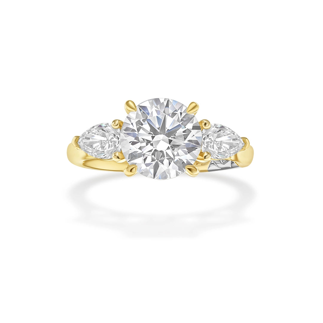 A. Jaffe 14K Yellow Gold Three Stone Diamond Ring with Pear Sides