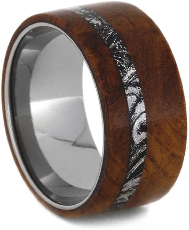 The Men's Jewelry Store (Unisex Jewelry) Amboyna Burl, Black and White Mokume Gane 9.5mm Comfort-Fit Titanium Wedding Band