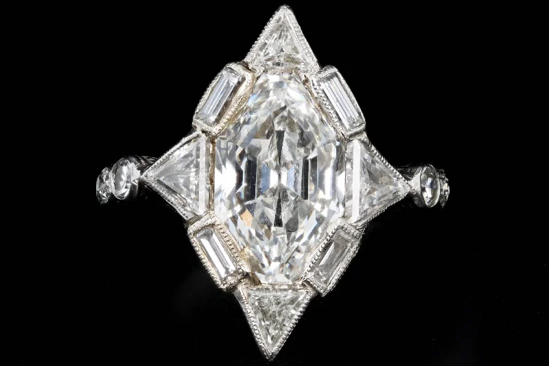 Art Deco Platinum 2.20 Carat Antique Lozenge Cut Diamond Engagement Ring GIA Certified