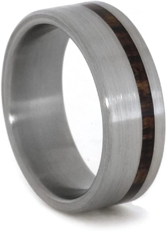 Brushed Titanium, King Wood Stripe 7mm Comfort-Fit Band, Size 15