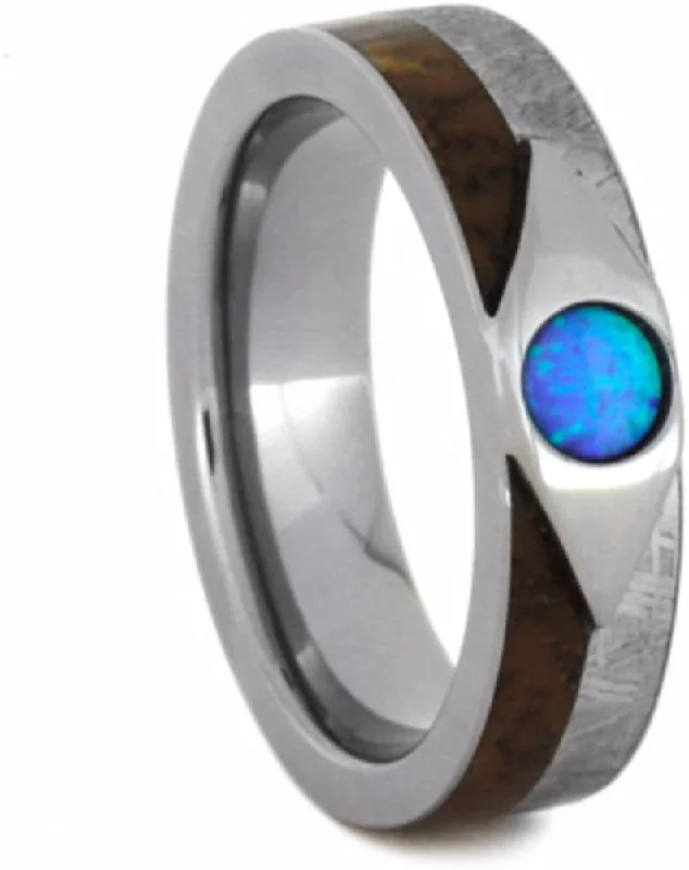 Cabochon Opal, Dinosaur Bone, Gibeon Meteorite 7mm Comfort-Fit Titanium Wedding Band