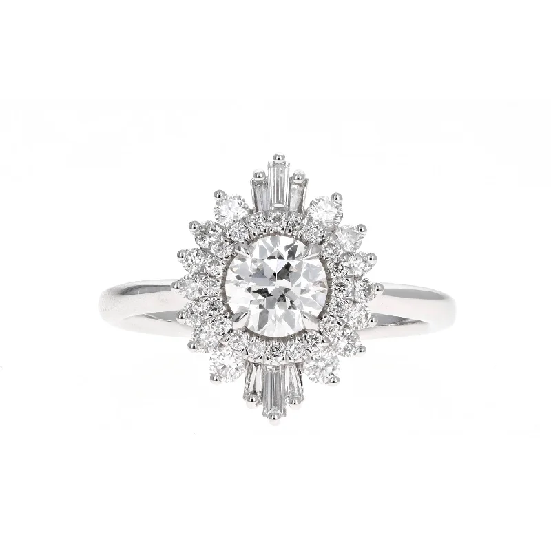 0.71 Carat Round Brilliant Diamond Fan Ballerina Engagement Ring in 14K White Gold GIA Certified