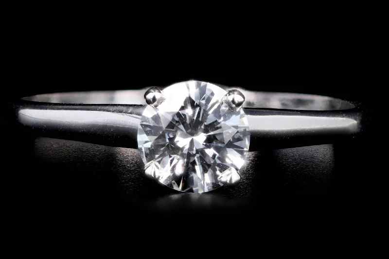 14K White Gold 0.72 Carat Round Brilliant Diamond Solitaire Engagement Ring