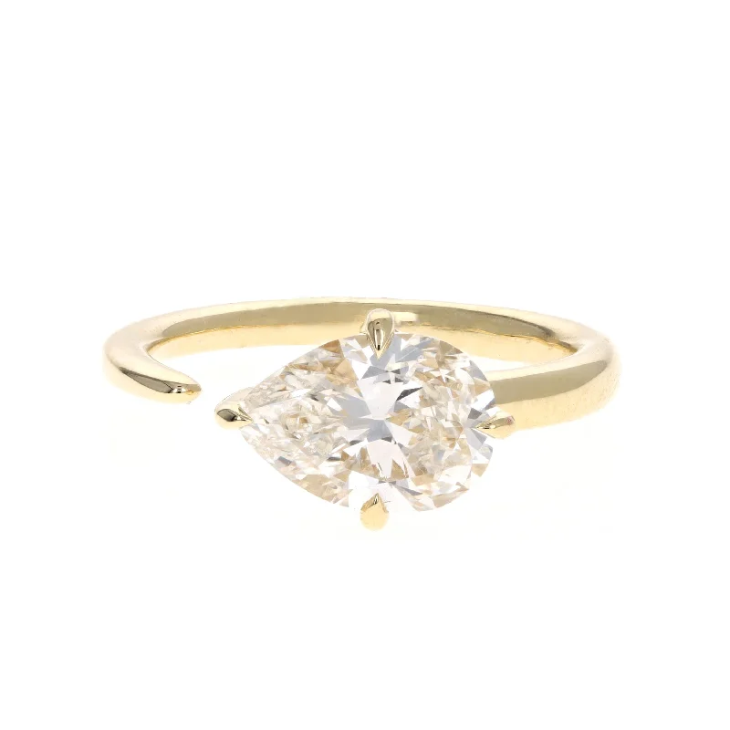 2.07 Carat Pear Diamond East-West Open Space Engagement Ring in 18K Yellow Gold GIA Certified