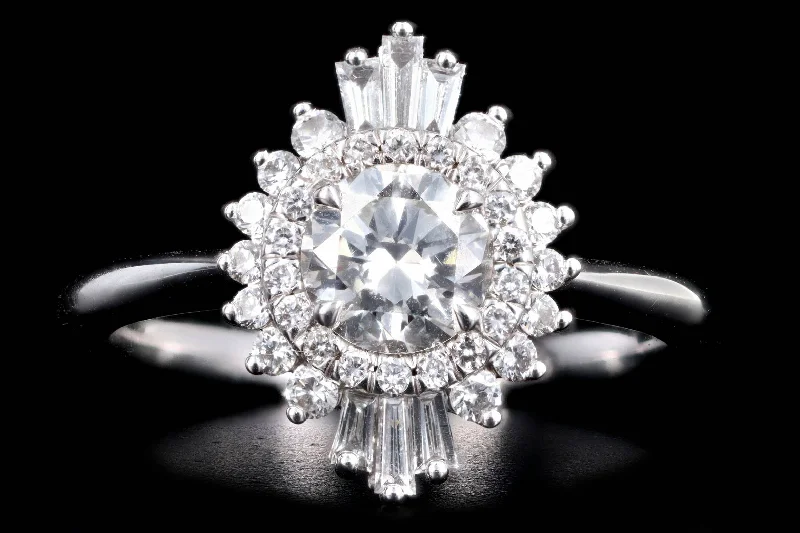 14K White Gold 0.66 Carat Round Brilliant Diamond Fan Ballerina Engagement Ring