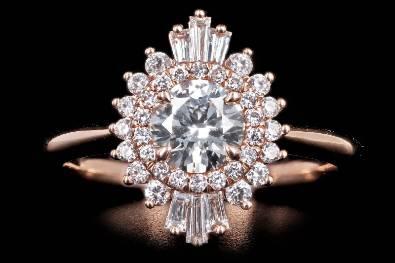 14K Rose Gold 0.63 Carat Round Brilliant Diamond Fan Ballerina Engagement Ring