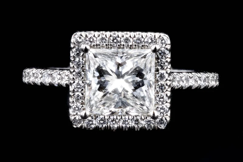 Platinum 2.00 Carat Princess Cut Diamond Halo Engagement Ring GIA Certified