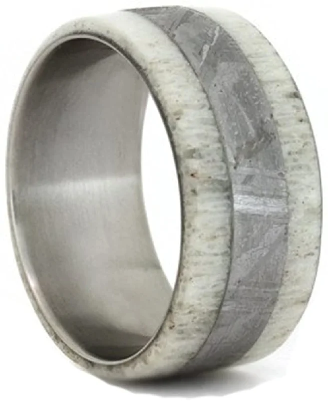 Deer Antler, Gibeon Meteorite 10mm Comfort-Fit Titanium Band, Size 11.75