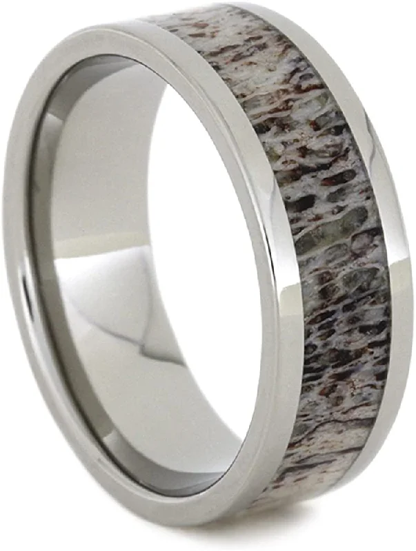 Deer Antler Inlay 8mm Comfort-Fit Titanium Band, Size 6.75