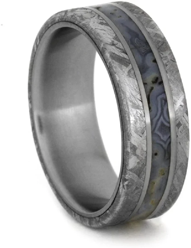 Dinosaur Bone and Gibeon Meteorite 7mm Comfort-Fit Matte Titanium Band, Size 9