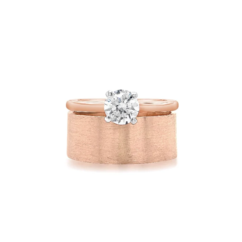 Two-Tone Solitaire Engagement Ring With Matching Wedding Band