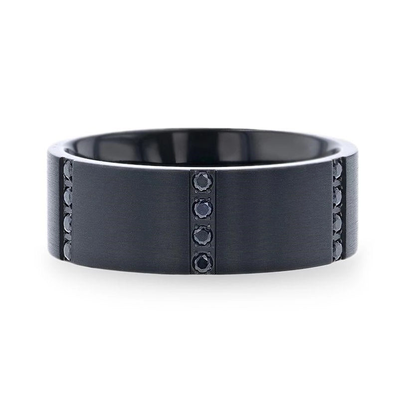 Flat Brushed Black Titanium Band with Black Sapphire Channels