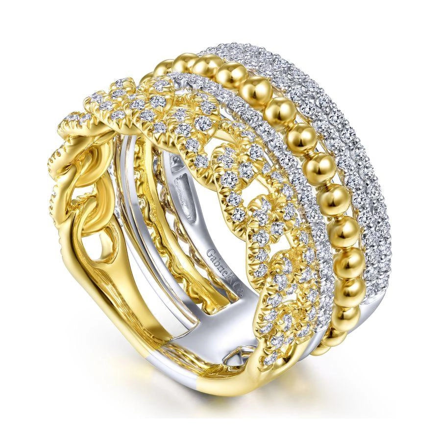 Gabriel & Co. 14K White-Yellow Gold Wide Band Layered Diamond Ring