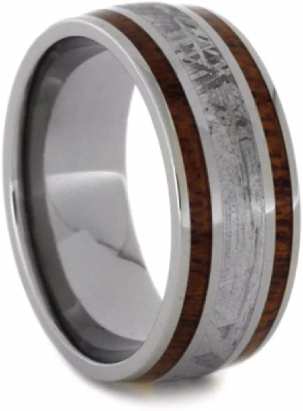 Gibeon Meteorite and Mahogany Wood 9mm Comfort-Fit Titanium Wedding Band