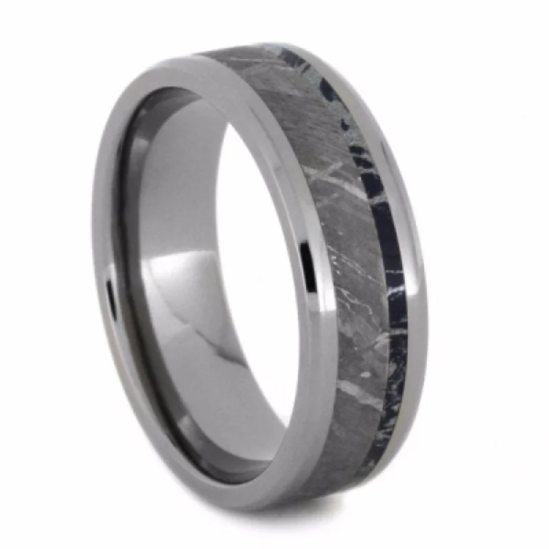 Gibeon Meteorite, Blue, Bronze with White Mokume 7mm Comfort-Fit Titanium Wedding Band