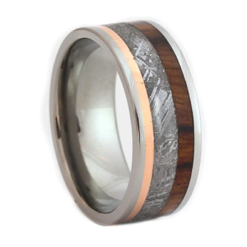 Gibeon Meteorite, Ironwood, Copper 8mm Comfort Fit Titanium Wedding Band, Size 13