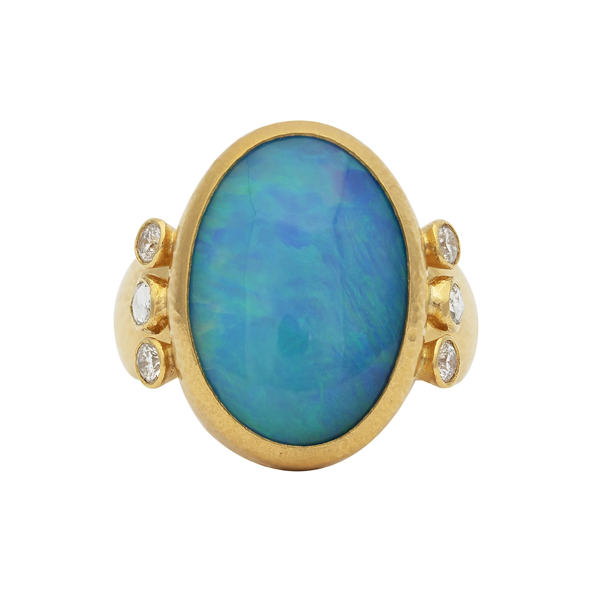 Gurhan One-of-a-Kind 24K Yellow Gold Cabochon Ethiopian Opal Bezel Set Ring with Rose Cut and Round Diamond